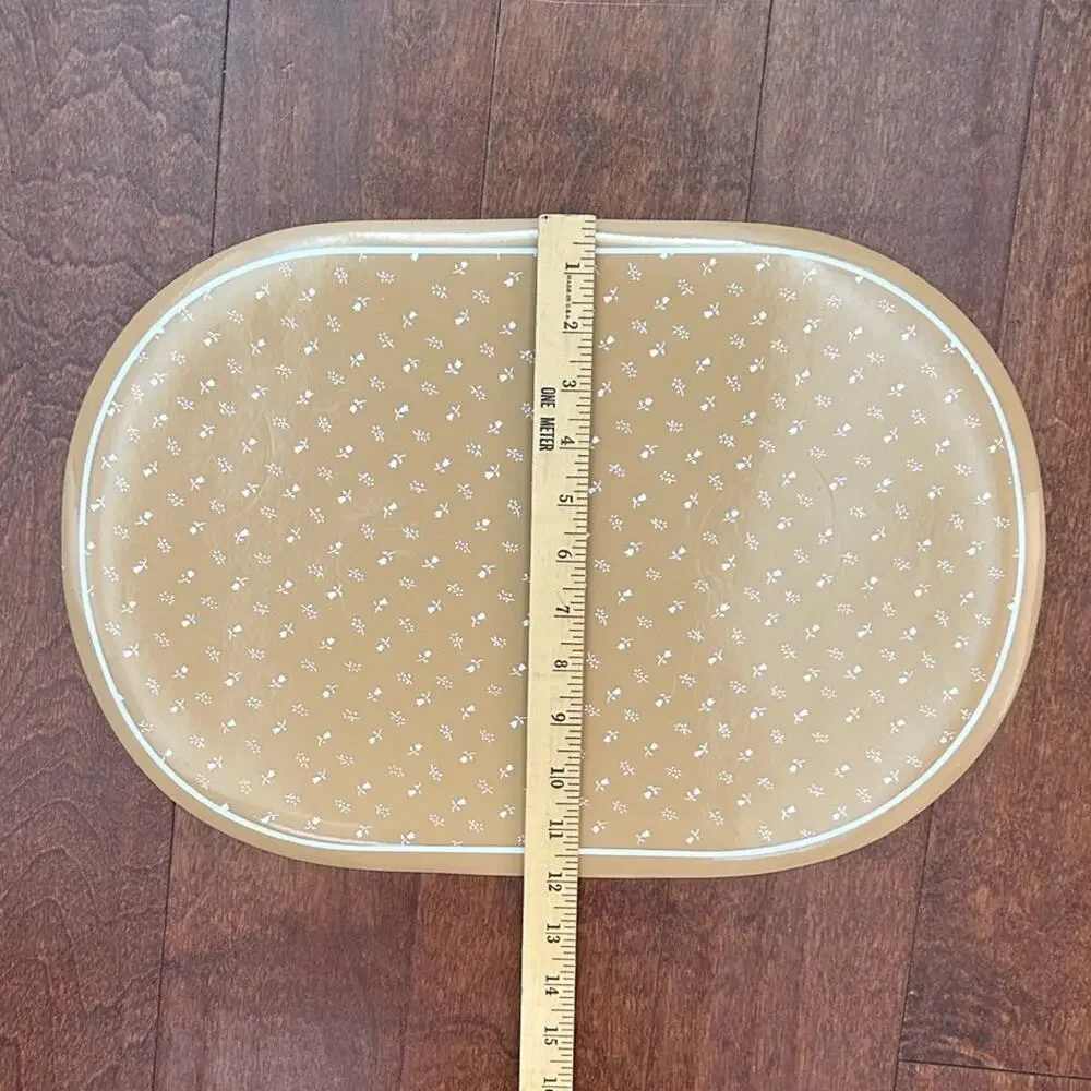 Vintage Kane Kraft Neutral Floral Patterned Tan Foam Vinyl Placemats, Set of 7